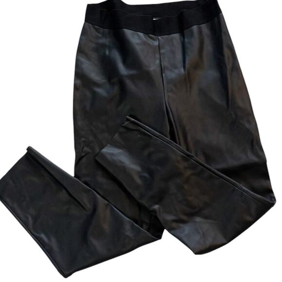 DKNY Pleather Spandex Pants Elastic Waist Side Zip Closure Punk - Picture 1 of 6